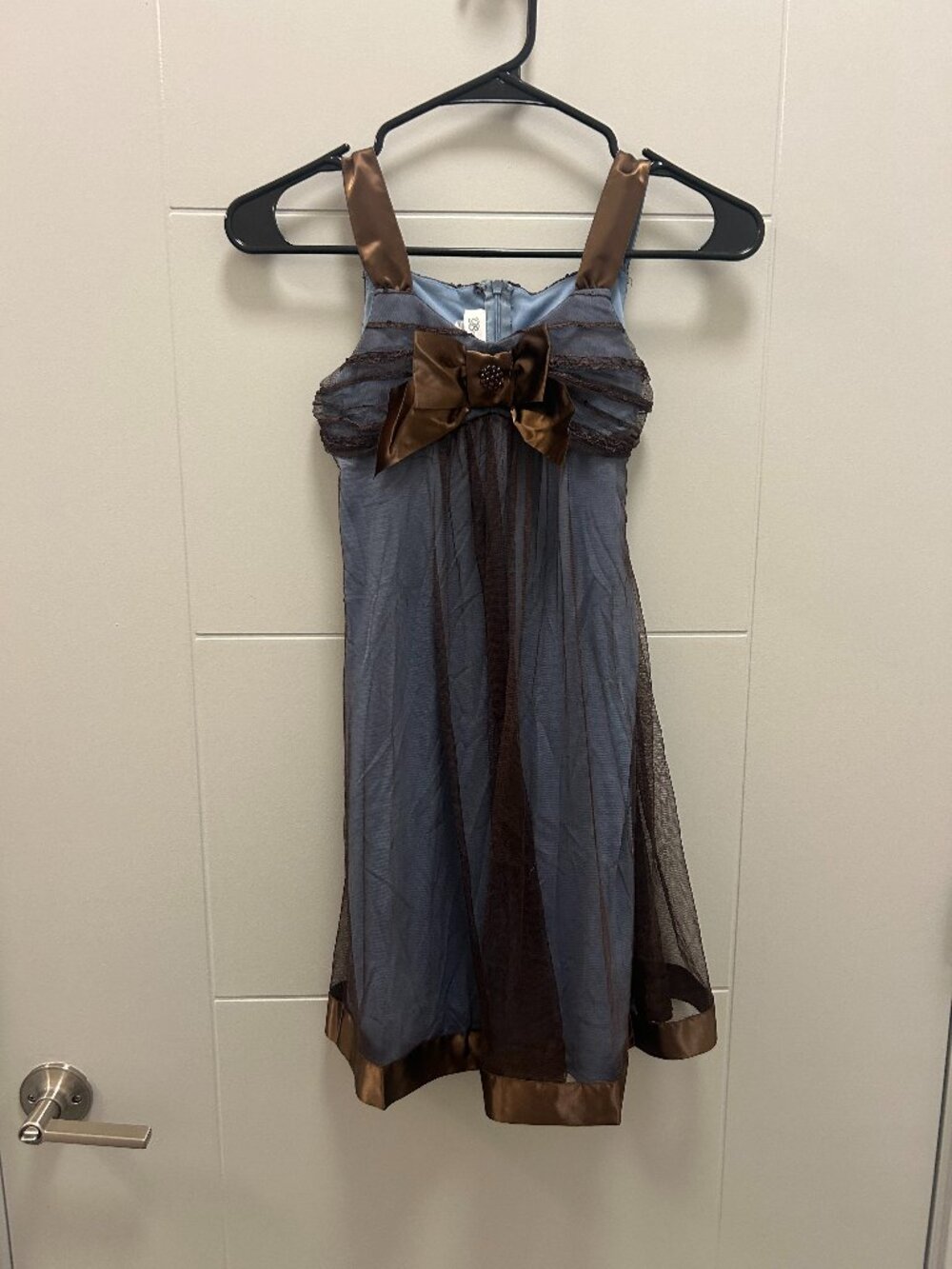 Bonnie Jean Girls Size 10 Blue Brown Mesh Dress Bow Empire Waist Formal Y2K - Picture 1 of 10